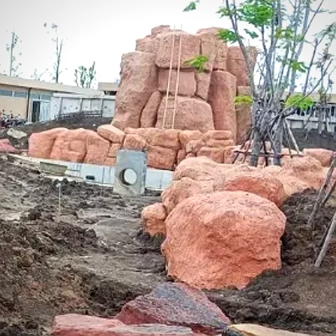 หินทรายแดงจัดสวน ส่งงานโครงการสวนสัตว์ใหม่ คลอง 6 ภาพจริง POTS28