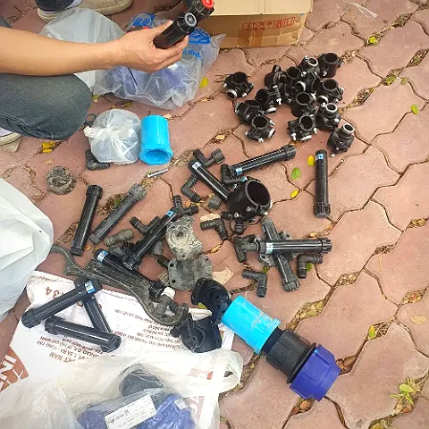 อุปกรณ์จัดสวน ข้อต่อและหัวสปริงเกอร์ หน้างานจริง POTS28